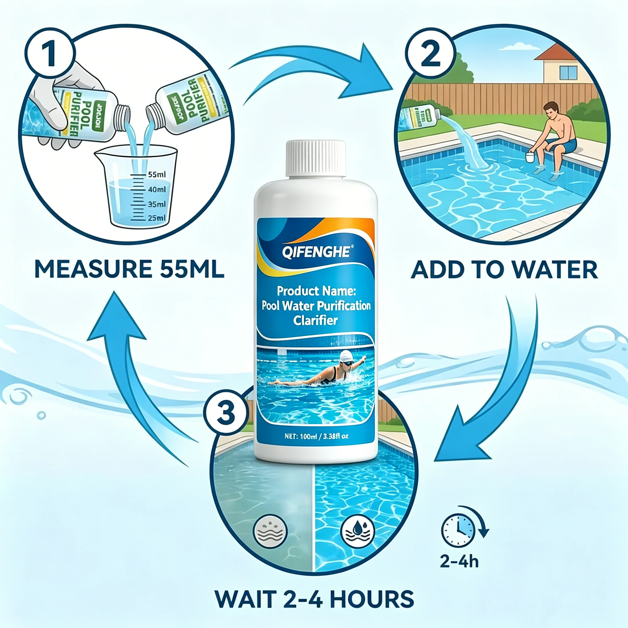 QIFENGHE Pool-Wasserklärer 100ml, Schnelle Klärung von Trübwasser, Leistungsstarke Sedimentabscheidung, Wiederherstellung von Kristallklarem Wasser – Detail 3