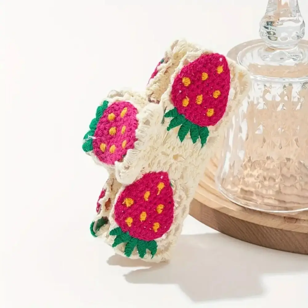 

Flower Floral Knitted Crab Clip Hollow Out Colorful Embroidered Crochet Shark Clip Hair Accessories Strawberry