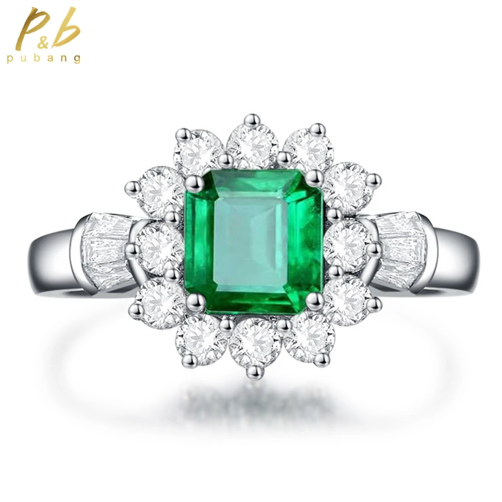 PuBang Fine Jewelry 925 Sterling Silver Diamond Ring Green Sapphire Created Moissanite for Women Anniversary Gifts Free Shipping