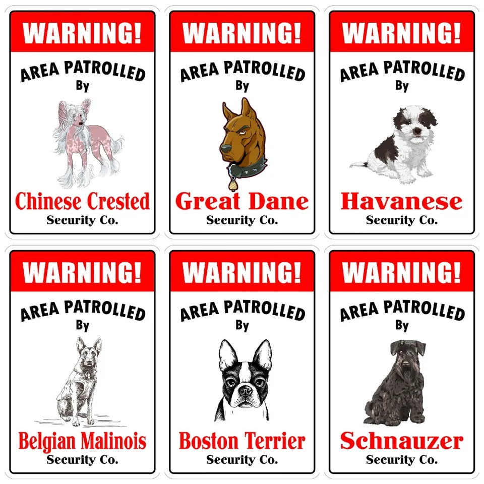 Warning Dog Metal Tin Sign, Funny Area Patrolled By Pug Wall Art