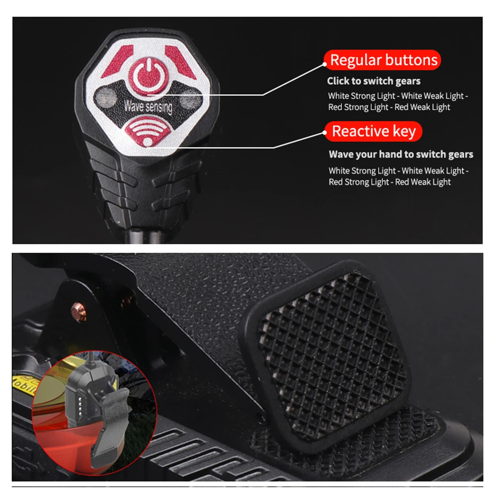 مشبك على ضوء القراءة القابل لإعادة الشحن مع ضوء كتاب مستشعر الحركة مع مؤشر الطاقة لقراءة التخييم والصيد #5