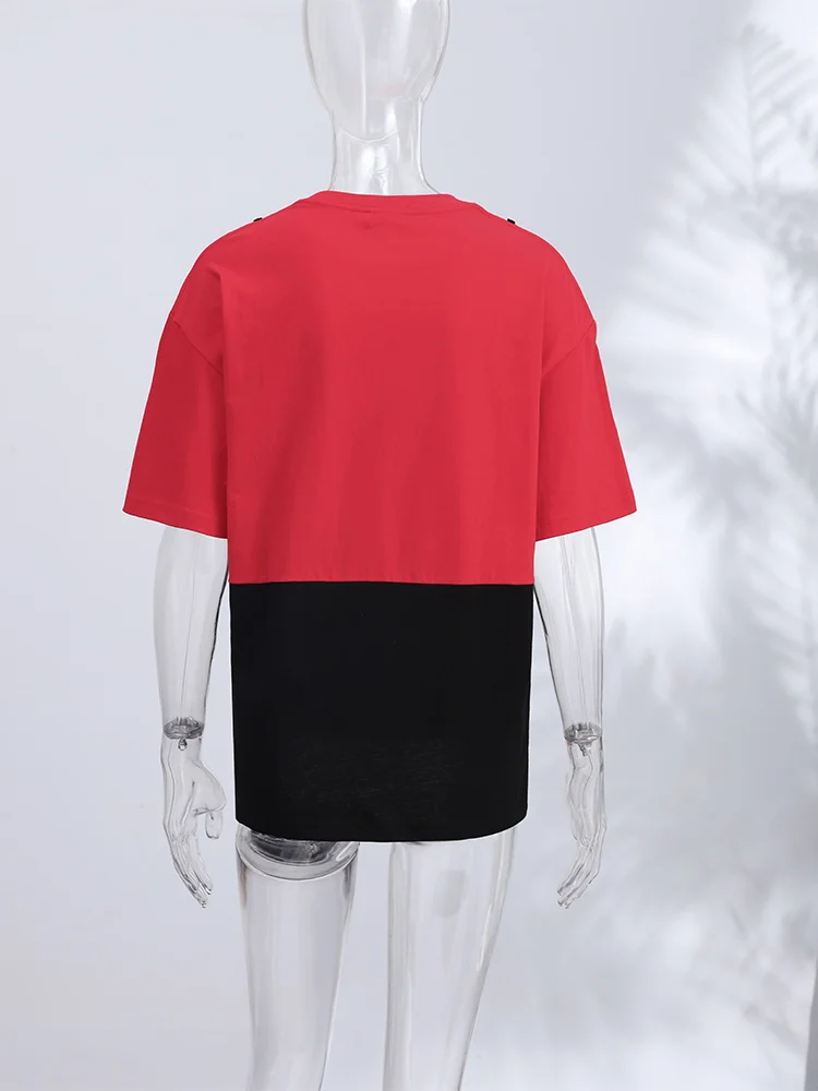 Spitzen-Patchwork T-Shirt mit Fake-Zweiteiler-Effekt für Damen, Eleganter Rundhalsausschnitt, Kurzarm, Locker Geschnittenes Oberteil, Frühlings-Chic, Neue Club- und Partykleidung – Detail 15