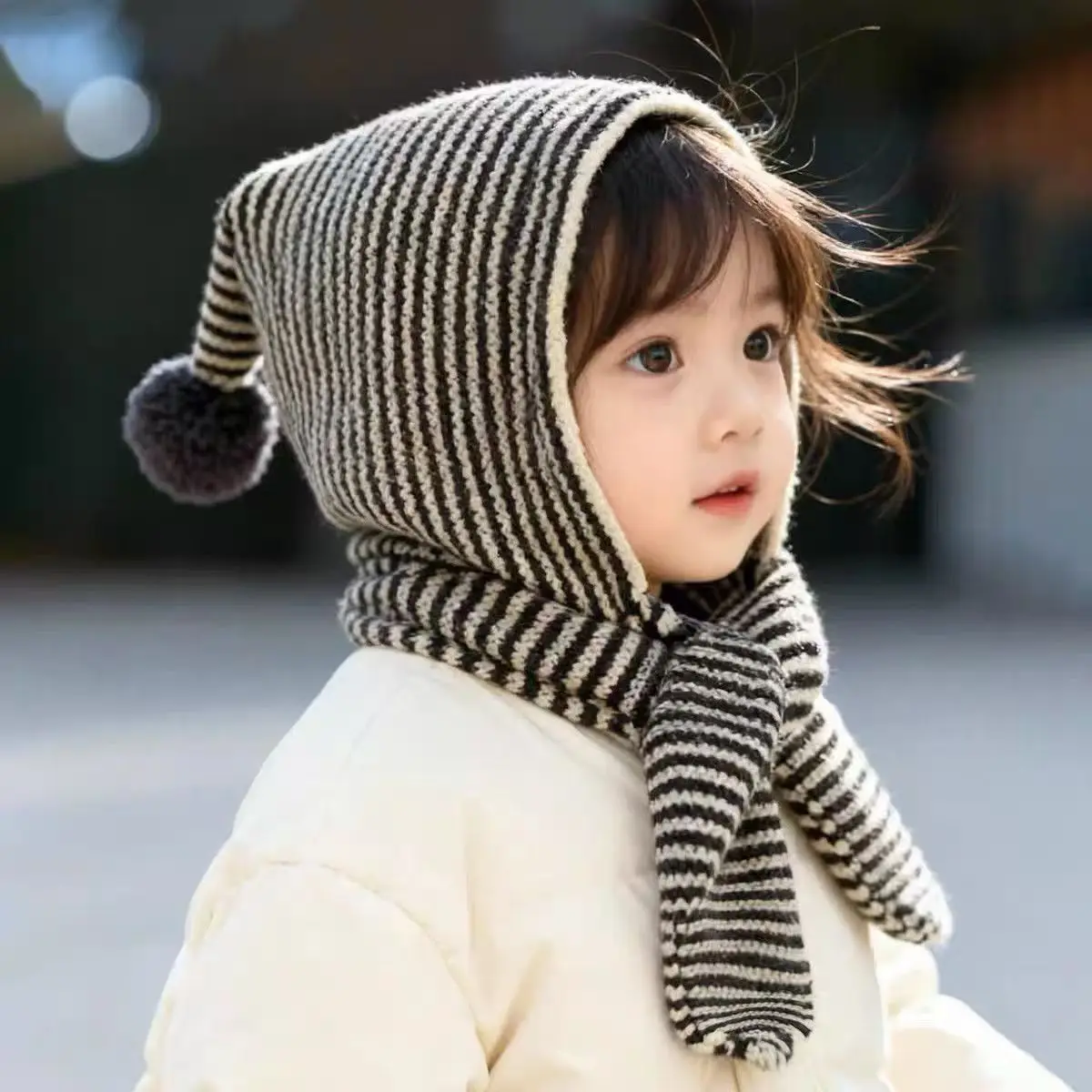 Autumn and Winter Boys and Girls Knitted Hat Wool Hat Ear Protector Hat Baby Warm Hat Children's Hat Scarf Integrated Hat