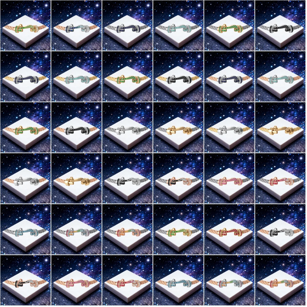 

KUXM New 925 Silver Steel Rope Full Zircon Horseshoe Bracelet Female Suitable Daily Wear Party Gifts Luxurious Couple Jewelry