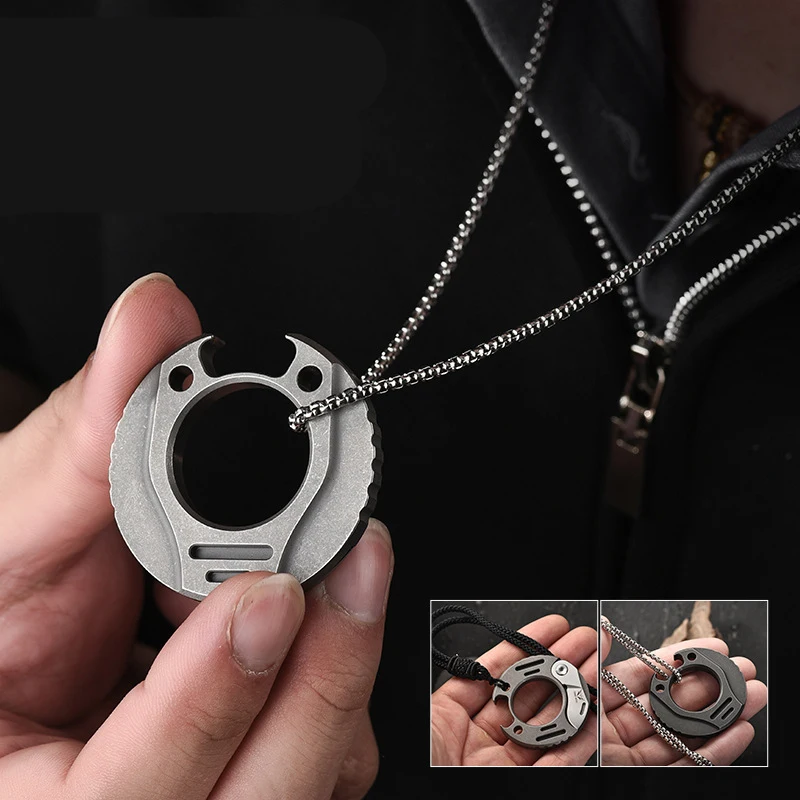 Outdoor Portable EDC Multi-functional Titanium Alloy Pendant Bottle Opener Camping Car Rope Cutter Tool