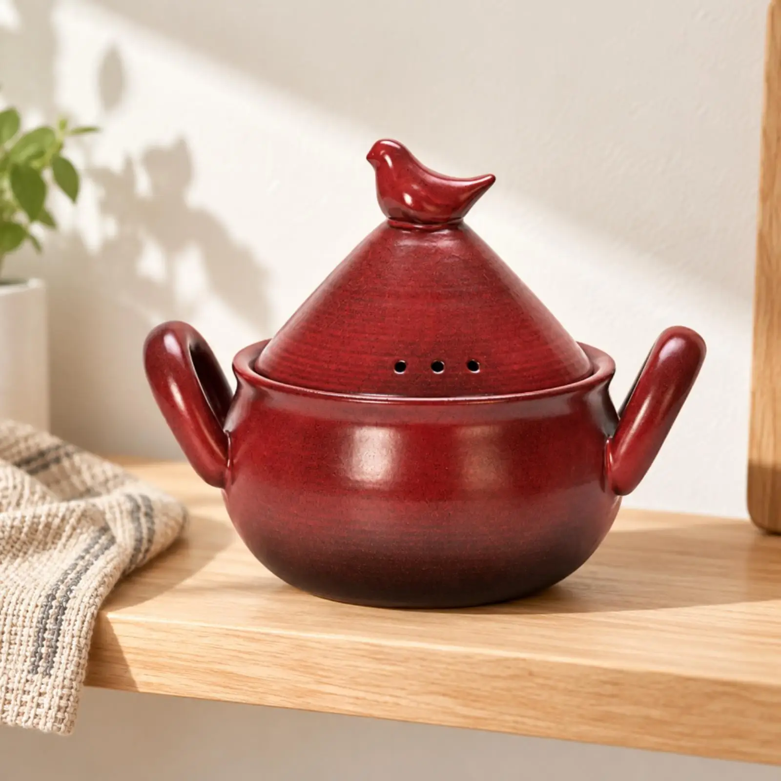 Lidded Ceramic Stew Pot for Stovetop Cooking and Table Serving