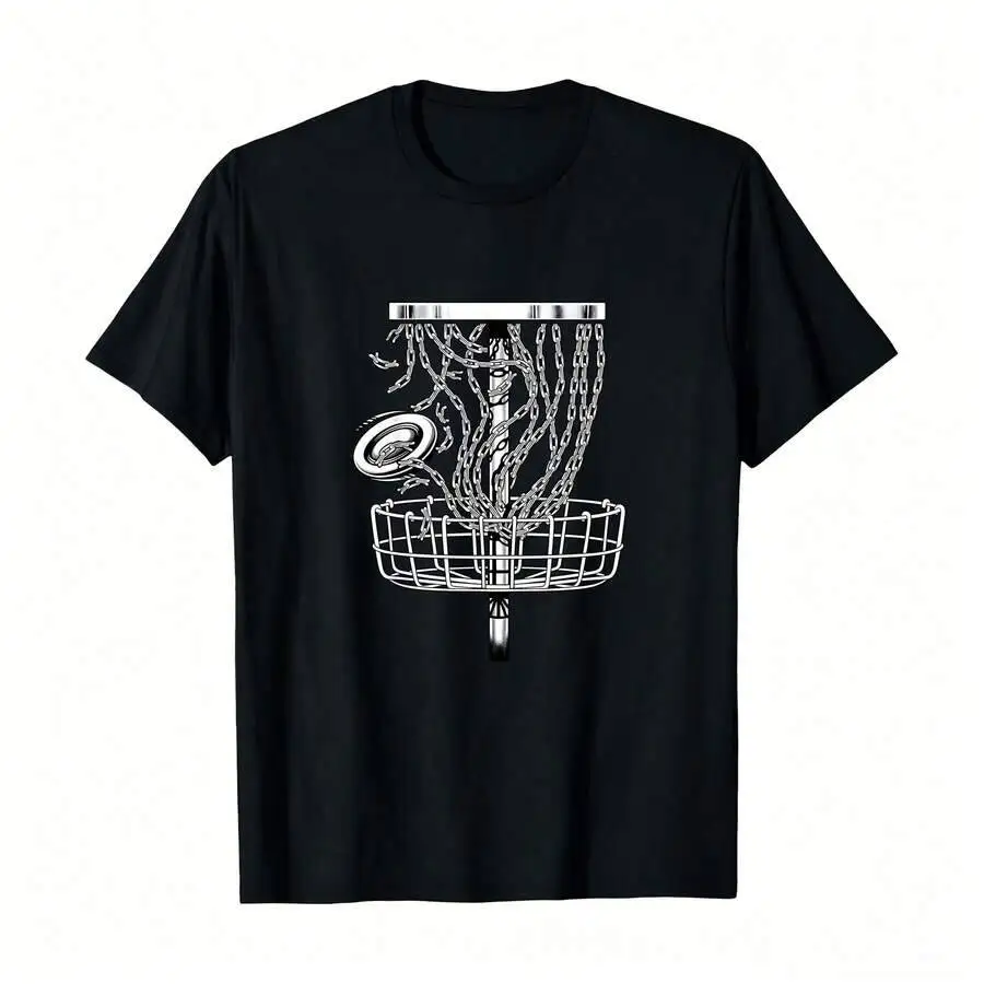 Disc Golf Basket Discs T-Shirt, Men's Printed 220G_,Men's Casual Sports Plain-Color Round-Neck T-Shirt - Elastic, Soft,  100% Cotton Trendy Y2K Short-Sleeve Tee-Soft, Quick-Drying, Great Gift for Christmas or Halloween.