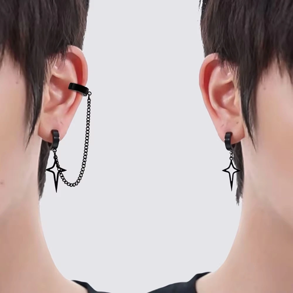 1PCS Earrings Jewelry Trendy Minimalist Stud Earrings for Teens Ear No Piercing Earrings Women Men Fake Pierced Star Pendant