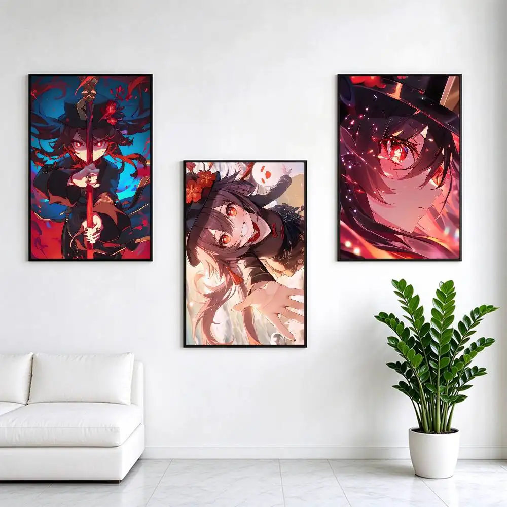 Genshin Impact Hu Tao  Poster Waterproof Wall Art Sticker For Bar Living Room Vintage Decor High Quality Print Gift