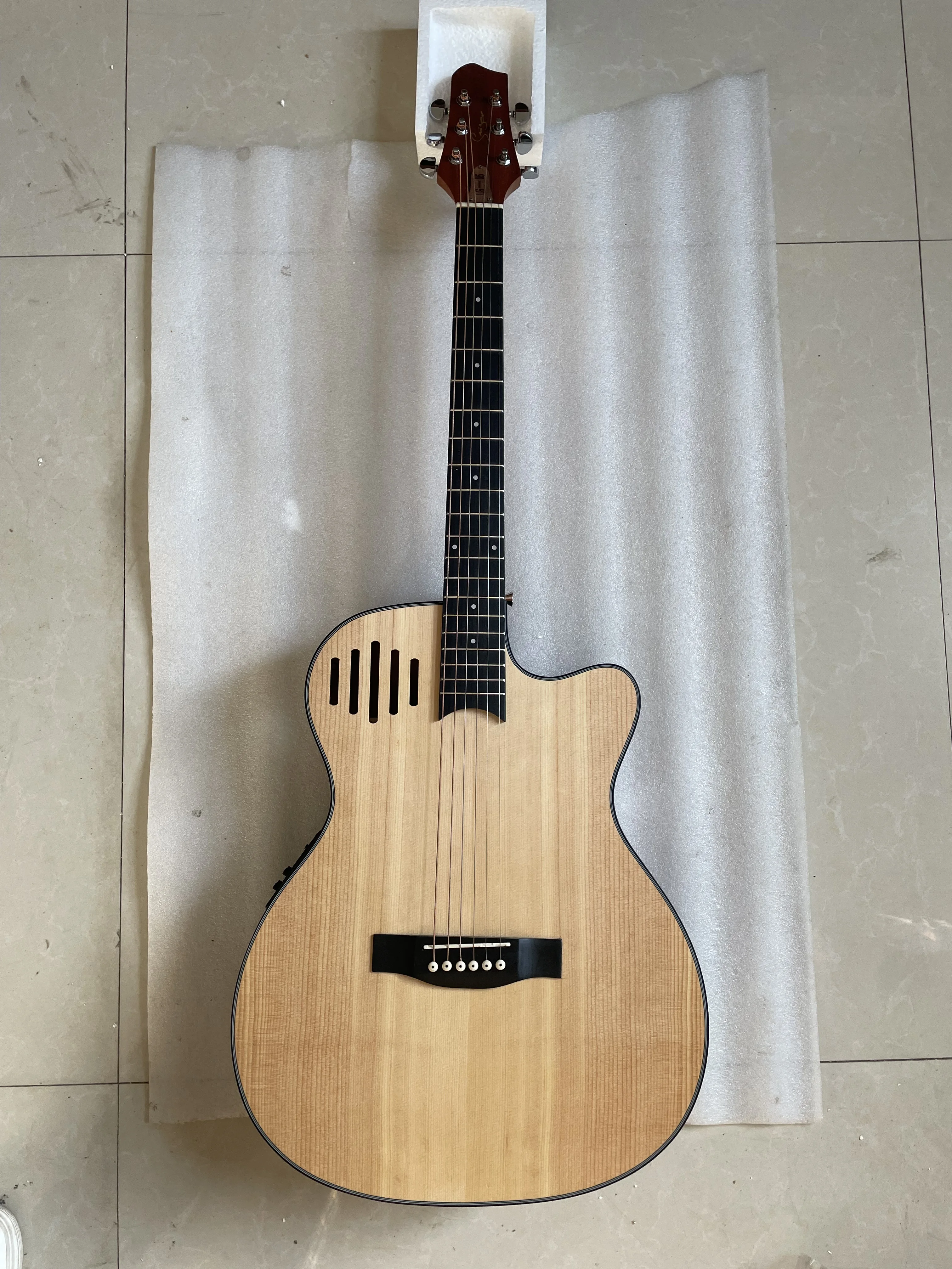 Electric Acoustic Guitar with EQ, Custom, 6 String, Full Handmade, Cutaway Design, Folk, High Quality, 40 Inch