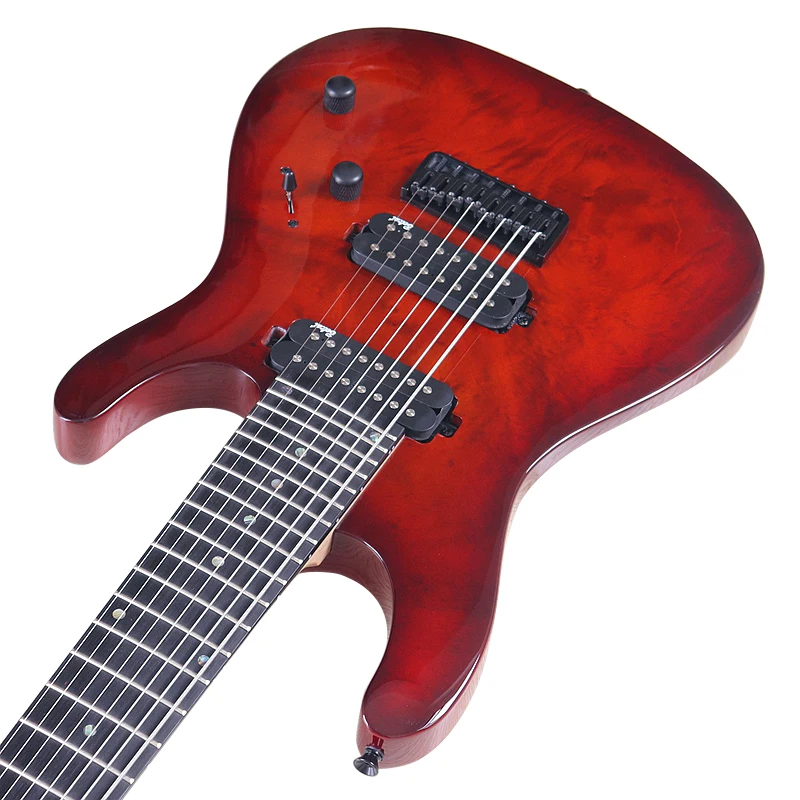 Tree Burl Top 8 String Electric Guitar Okoume Wood Body 39 Inch 7 String 24 Frets Electric Guitarra With 5 Piece Of Combine Neck