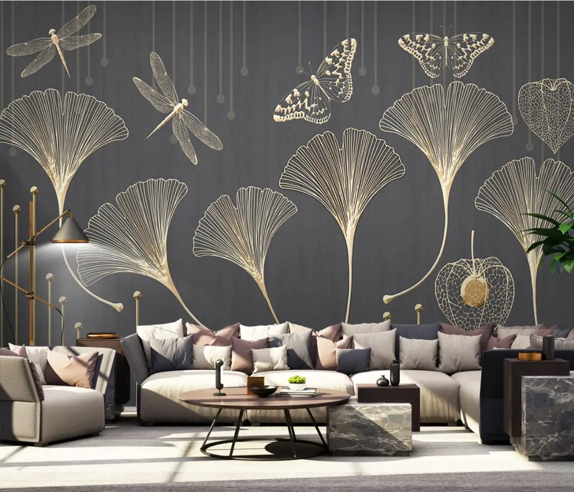 

beibehang custom Embossed Ginkgo Leaves Embossed Ginkgo Leaf Mural Wallpaper Modern Wallpapers Living Room Background Wall paper