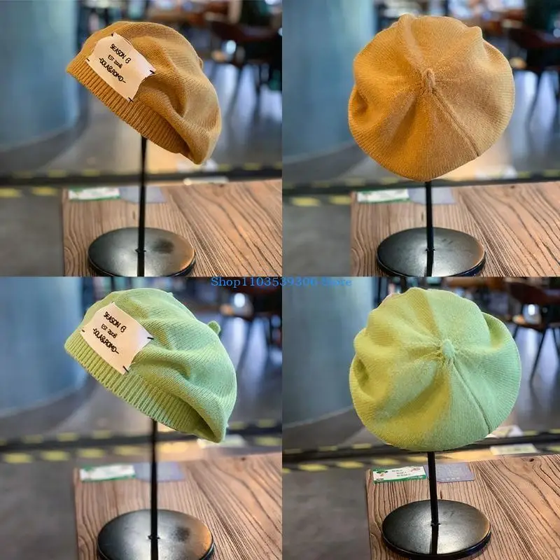 

400A Retro Solid Color Vintage Artist Hat Woman Warmer Octagonal Hat All-match