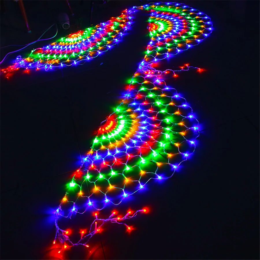 Novel Peacock Mesh Fairy Lights 8 Modes Christmas Led String Light for Birhday Party Outdoor Garden Patio WallRoof Decor Garland