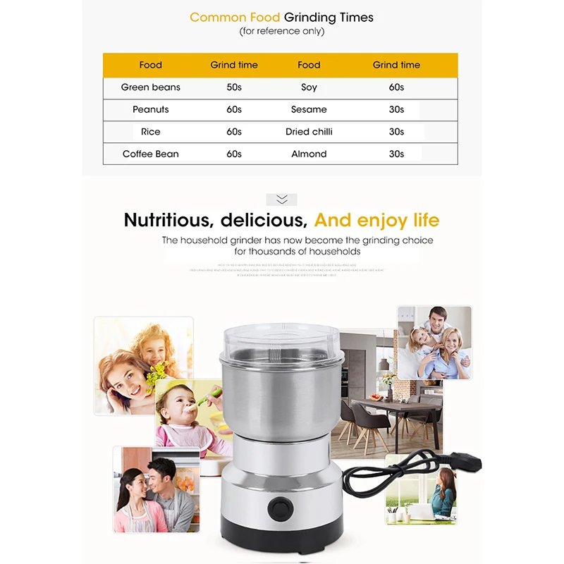 Mini Electric Grinder 4 Blades Household 300ml Ultrafine Baby Food Pulverizer Coffee Grinder Spice Pepper Grinder Grain Mill