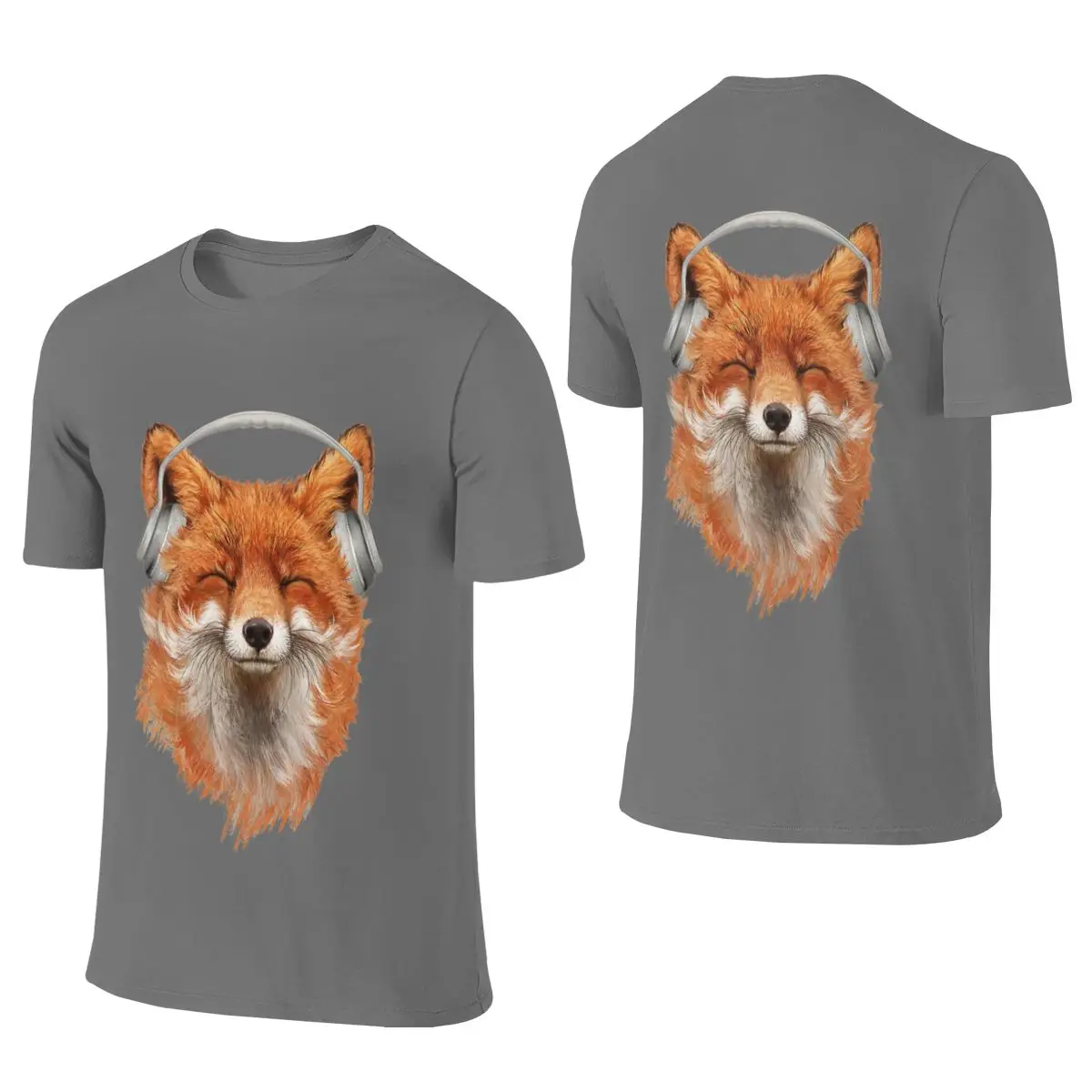 Smiling Musical Fox Wrinkle-Resistant Reversible T-shirt Street Lazy Dark Color Schemes Shirt