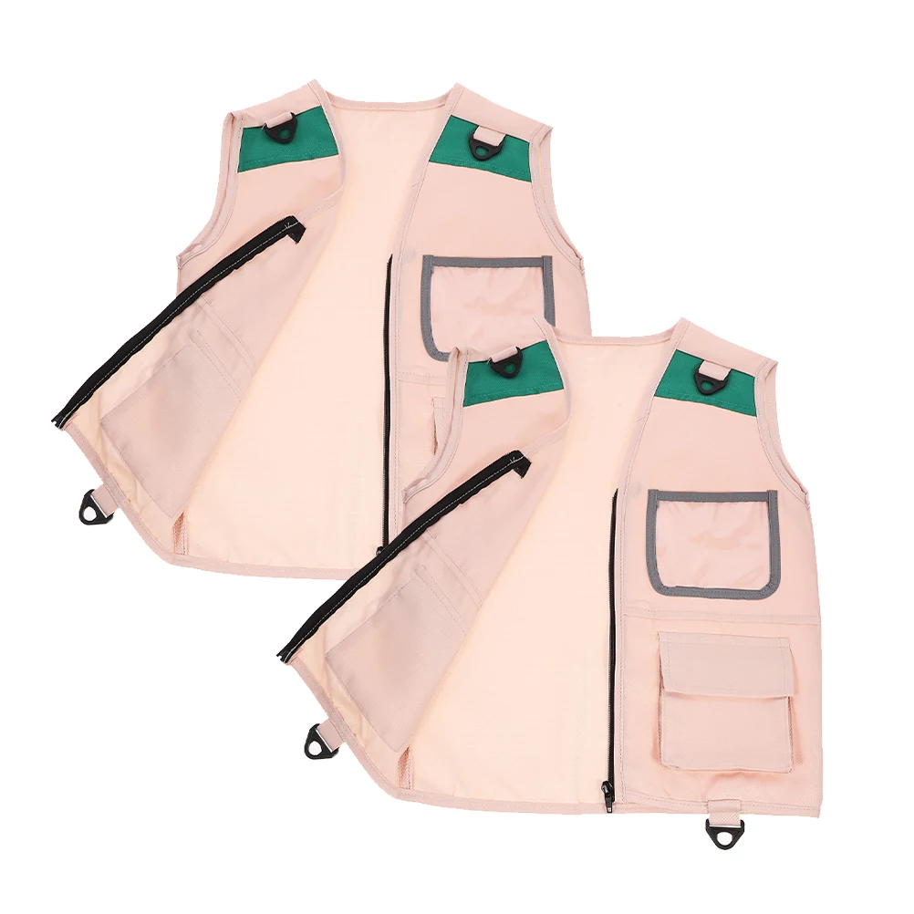 2pcs Kids Role playing Explorer Vest Outdoor Camping Children Fishing Costume Khaki Color Performance