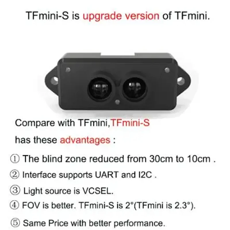 TOF TFmini-S Lidar Single-Point Micro-Ranging Module for 4.5-6V UART Interface TFmini Upgraded-A12I