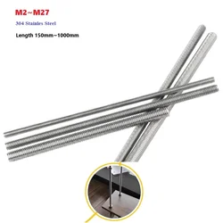 1pcs Diameter M2 to M27 Full Threaded Bar 304 Stainles Steel Fully Metric Thread Rod Screw Bolt Stud Length 150mm to 1000mm