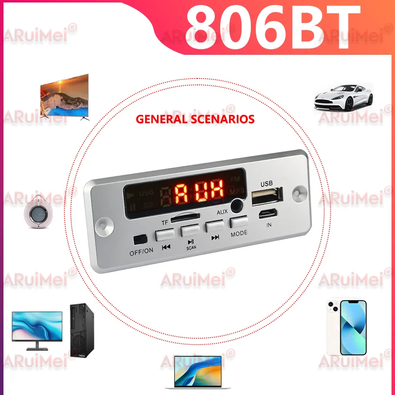 لوحة مضخم صوت للسيارة 2 × 25 وات بلوتوث 5.0، وحدة فك تشفير MP3 مع راديو FM/TF/USB/مكالمات والتسجيل بدون استخدام اليدين، نظام صوت DC 6-12V DIY