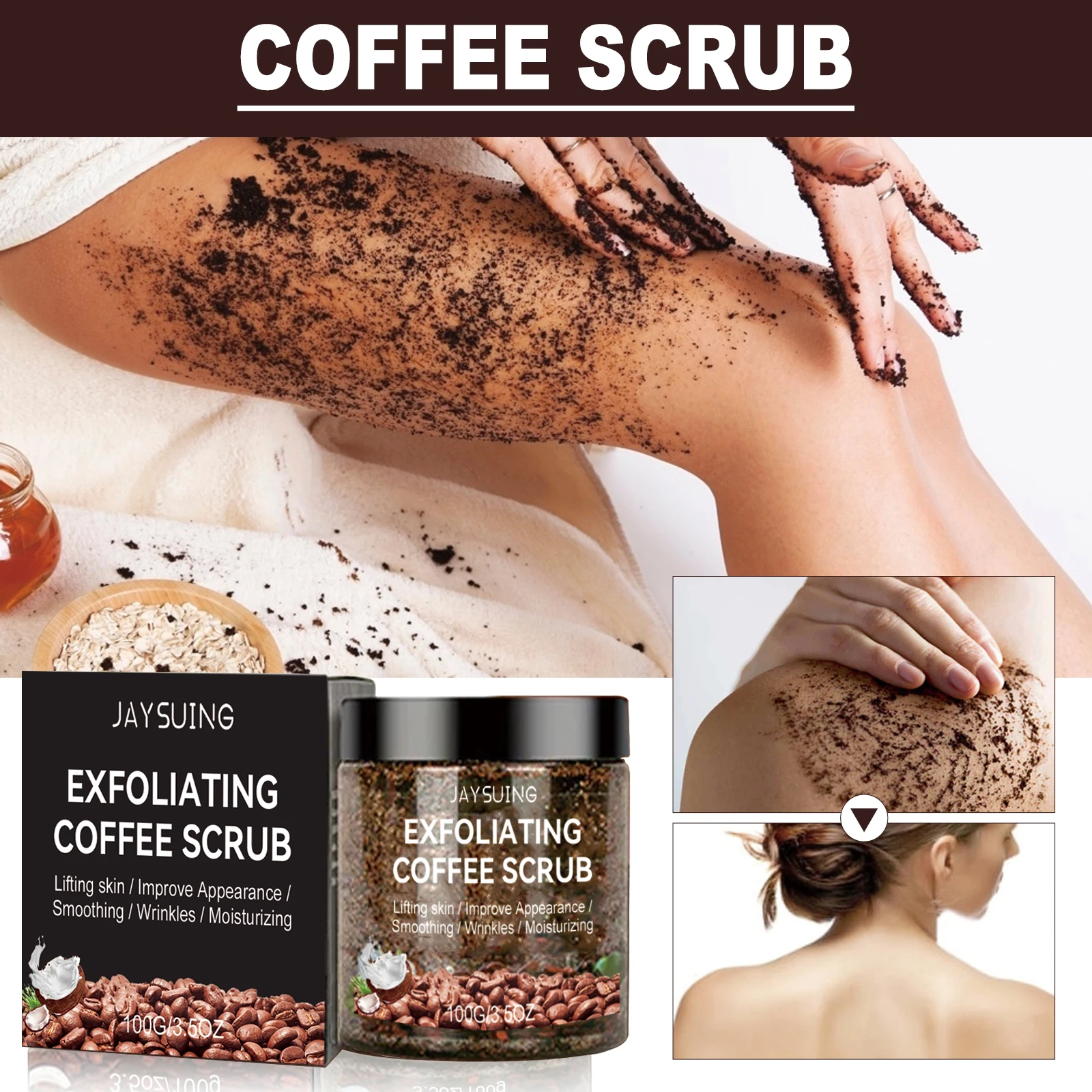Exfoliante de café para suavizar la piel, exfoliante corporal para eliminar células muertas, aclarar manchas de la edad y marcas de acné
