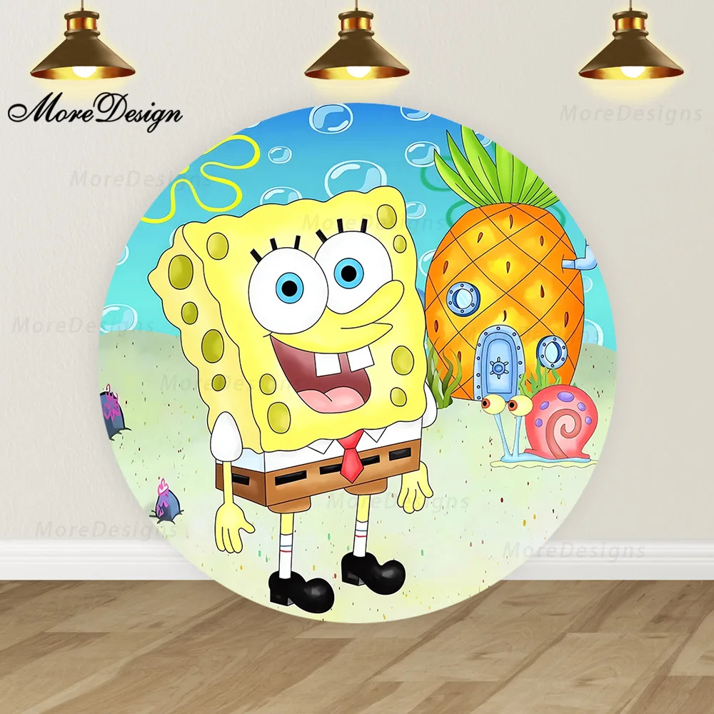 SpongeBob Photo Backdrop Kids Birthday Party Decora Round and Cylinder Covers Pineapple House Fabric Photography Background