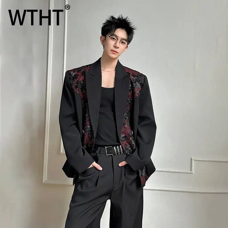 WTHT Trendy Men's Heavy Industy Flower Embroidery Design Blazer Coats Fashion Lapel Single Buckle Jacket Male 2026 Summer 2A3070