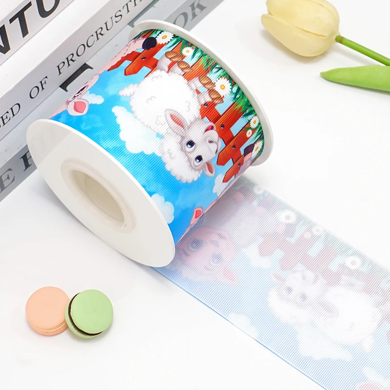 Fai da te Cartoon Animal Dog Pig Unicorn Sheep Printed Grosgrain Ribbon per forniture artigianali accessori per cucire 5 Yards. 87517