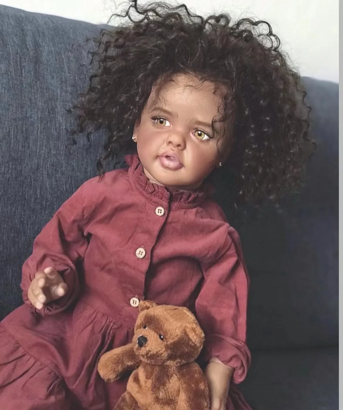 FBBD Customized Limited Supply27inch Reborn Baby Betty Standing Girl Dark Skin With Hand-Rooted Curly Hair Already Finished Doll