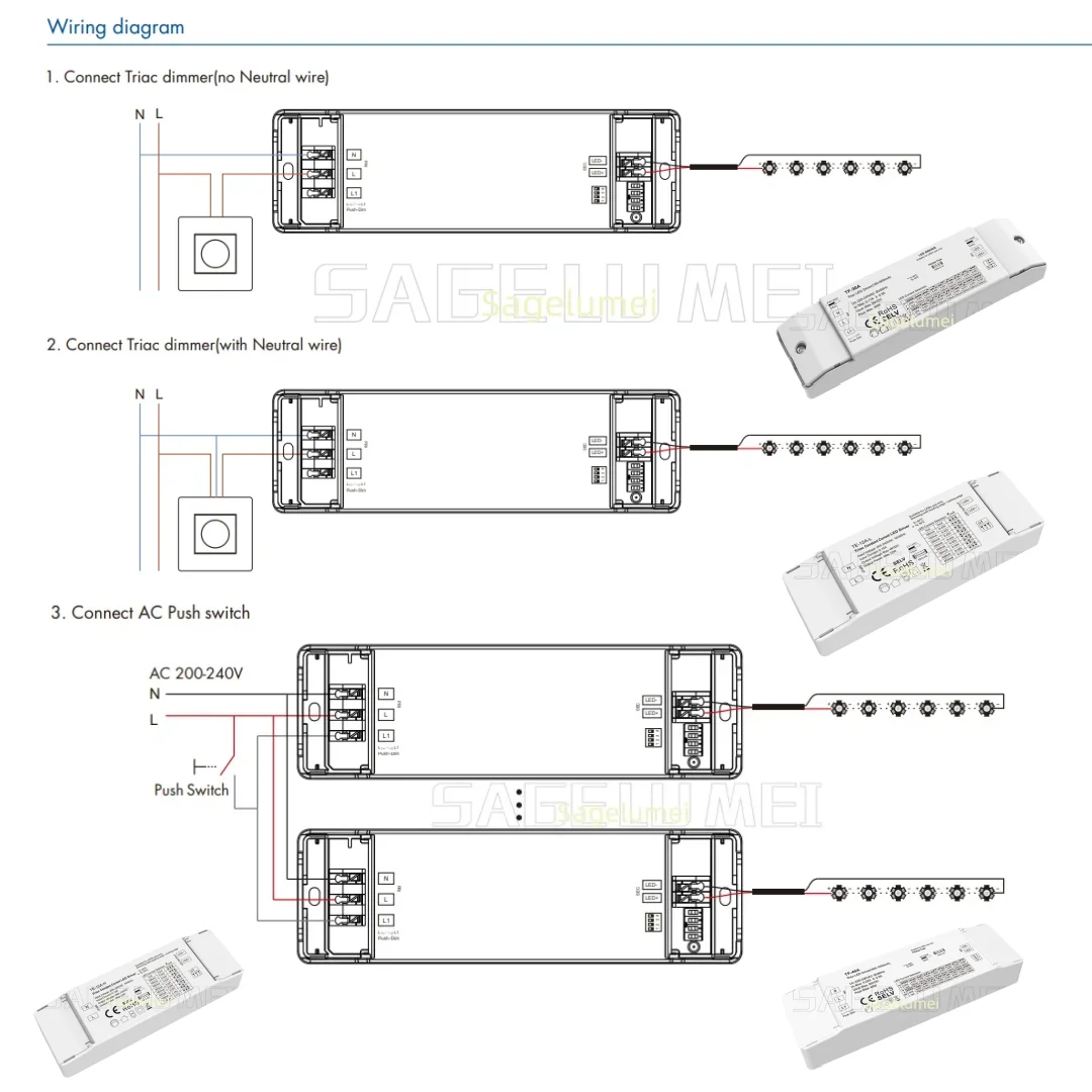 

Skydance Triac Constant Current LED Driver PWM Digital Dimming Lighting Transformer 12W TE-12A-H TE-12A-L 30W TF-30A 40W TF-40A