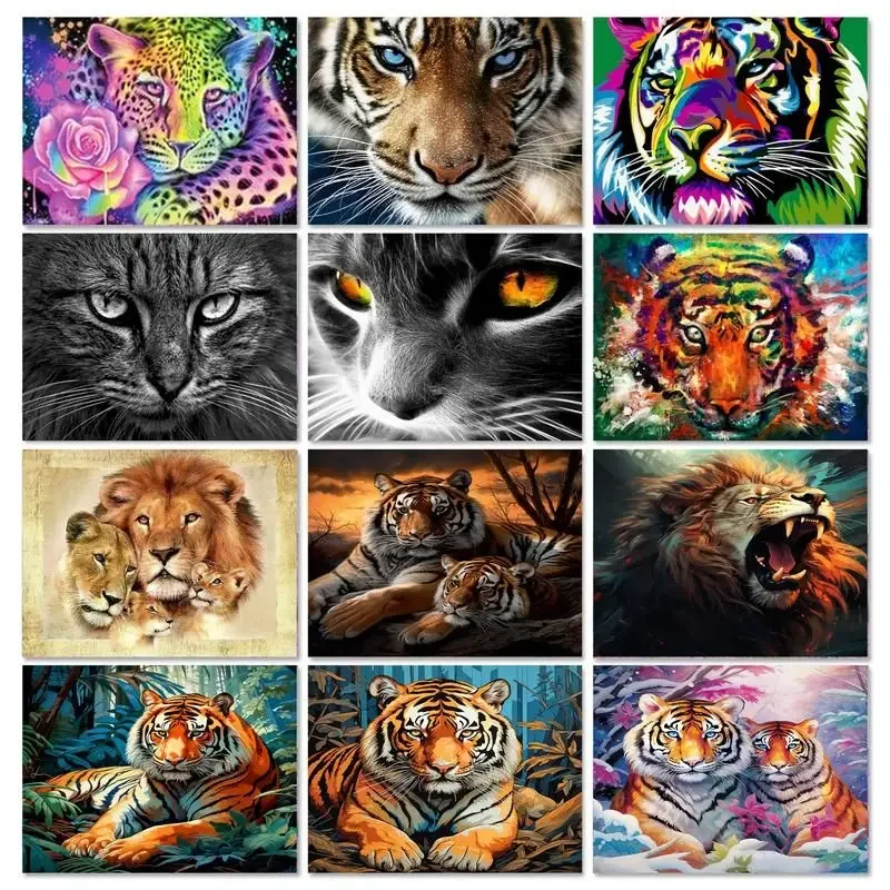 

583822 Tiger Lion DIY oil Painting By Numbers Kits Animals Framed paint by numbers Drawing On Canvas For Pictures Of Artwork