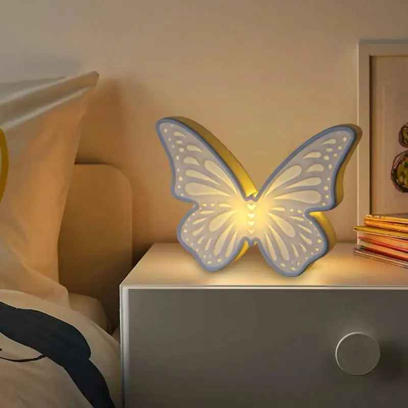 Cerâmica Butterfly Bedside Table Lamp, Luz noturna reutilizável para crianças, Study Rooms Quartos