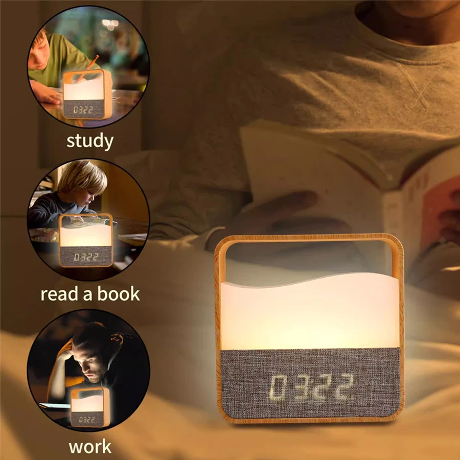 LED Night Light with Clock Digital Alarm Clock Rechargeable Bedside Lamp Dimmable Wake Up Light Table Clock 1500mAh Battery view 4