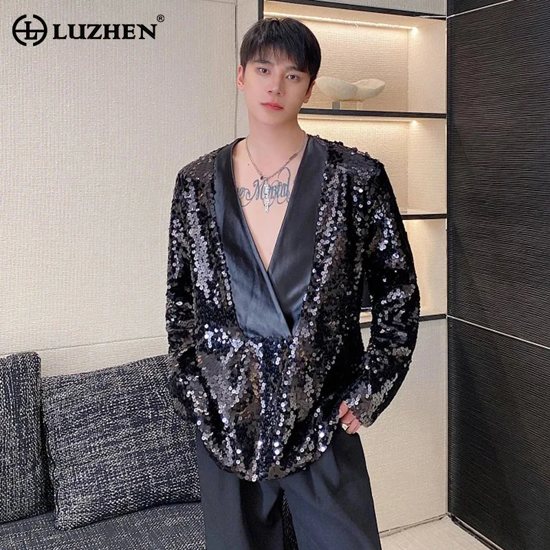 

Мужская куртка LUZHEN JY5956: модный пиджак с пайетками, атласный, с элементами стиля, для выступлений, дизайнерская, оригинальная