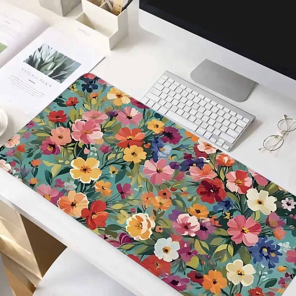 Tappetino per mouse Wildflowers Tappetino per mouse da gioco XXL Base in gomma con bordo cucito Tappetino da scrivania antiscivolo Computer Accessori da scrivania di grandi dimensioni