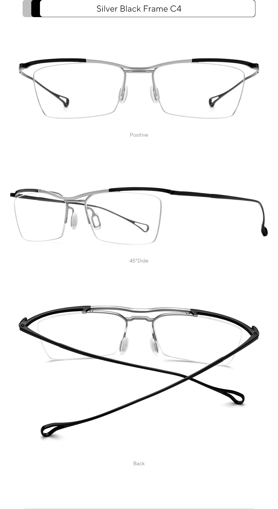 FONEX Titan-Brillengestell für Herren, Markendesign, halbrandlose, quadratische Brille, japanische weiße, ultraleichte Halbrandbrille 85919 – Detail 10