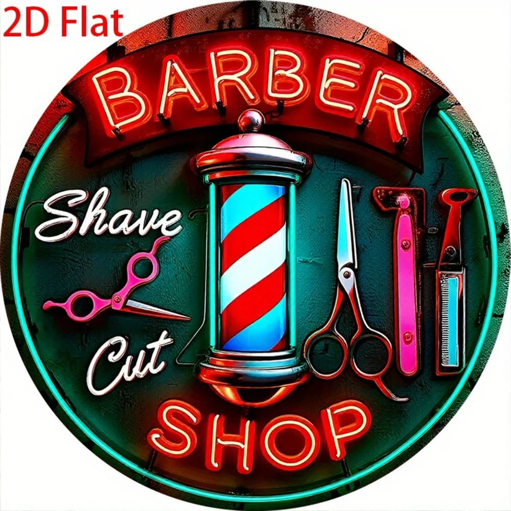 Vintage Barber Neon Sign 2D Flat Wall-Mounted Round Retro Pole Barbershop Decoration