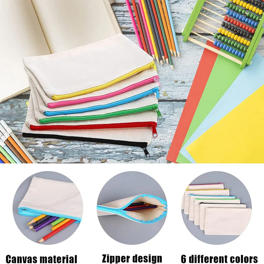 12pcs Canvas Zipper Pouch Blank DIY Craft Pencil Case Multipurpose Makeup Bags for Pen, Cosmetic, Invoice Bill, Travel Toiletry