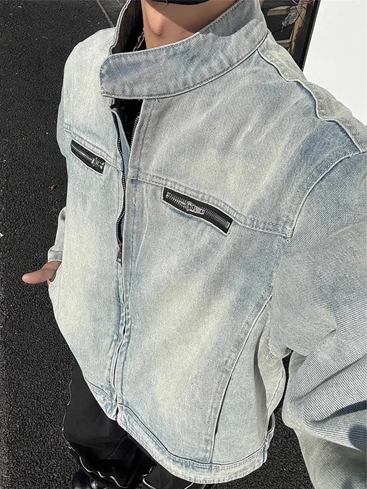 

Мужская джинсовая куртка Cleanfit American Style: премиальный вид, стильный воротник-стойка, мотоциклетный дизайн, декоративная молния