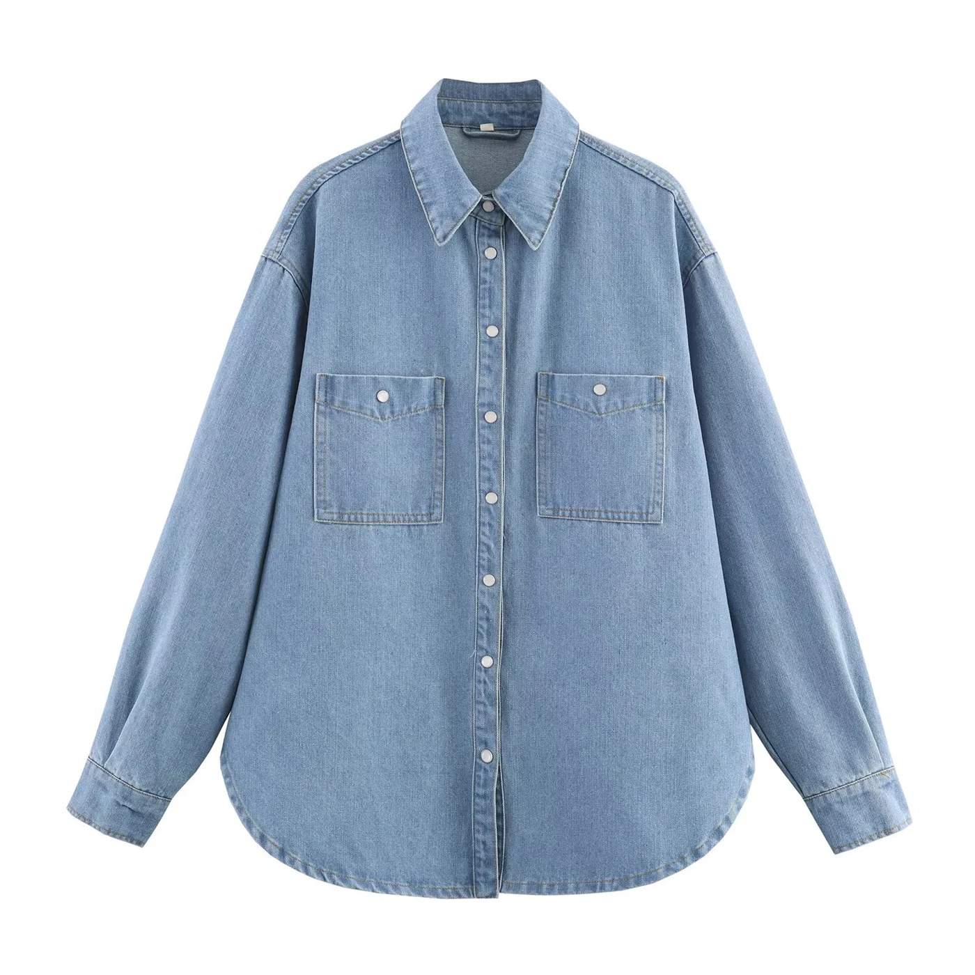 

Women's new denim shirt lapel design single-breasted opening and closing simple neat casual casual and casual women's loose deni