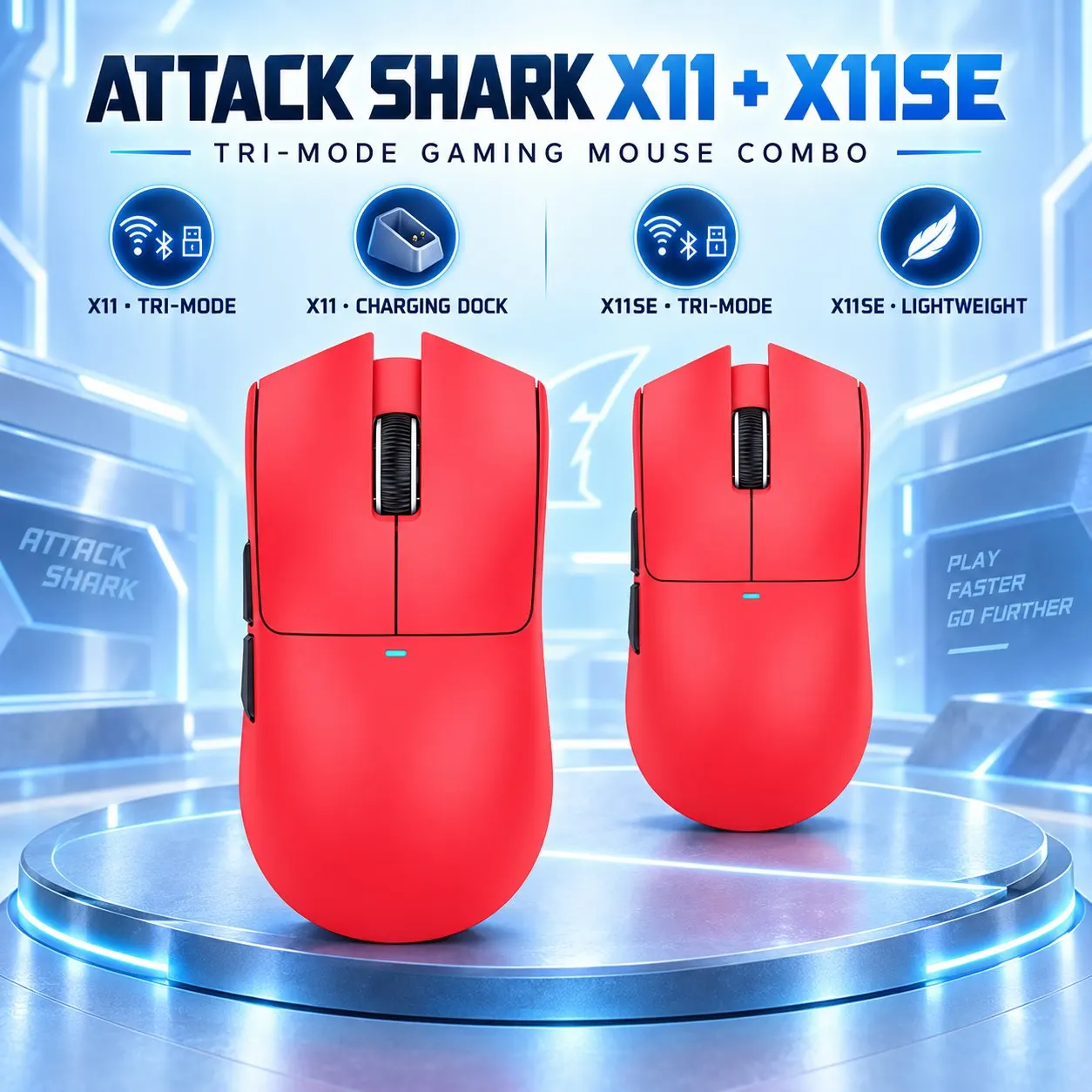 Attack Shark X11 & X11se Wireless Gaming Mouse,Bluetooth Tri-Mode Connection, PixArt PAW3311, X11: 59±3g
