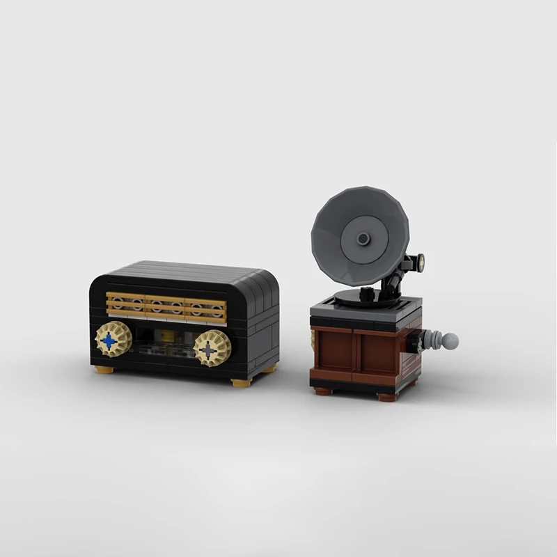 92 peças rádio vintage 1950s retrô eletrônica de madeira personalizada criação moc blocos de construção brinquedos presente