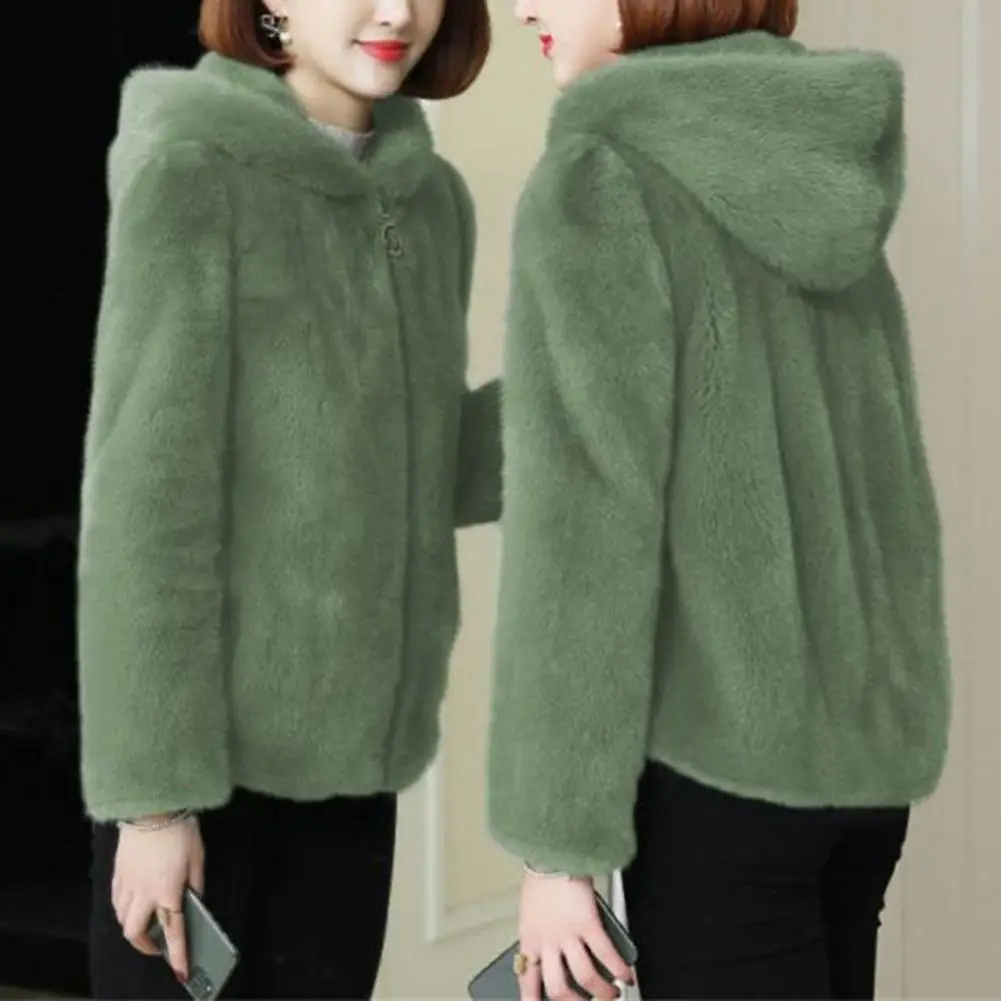 

Hooded Coat Zipper Hooded Jacket Cozy Plush Hooded Winter Coat for Women with Double-sided Thick Material Long Sleeves Zipper
