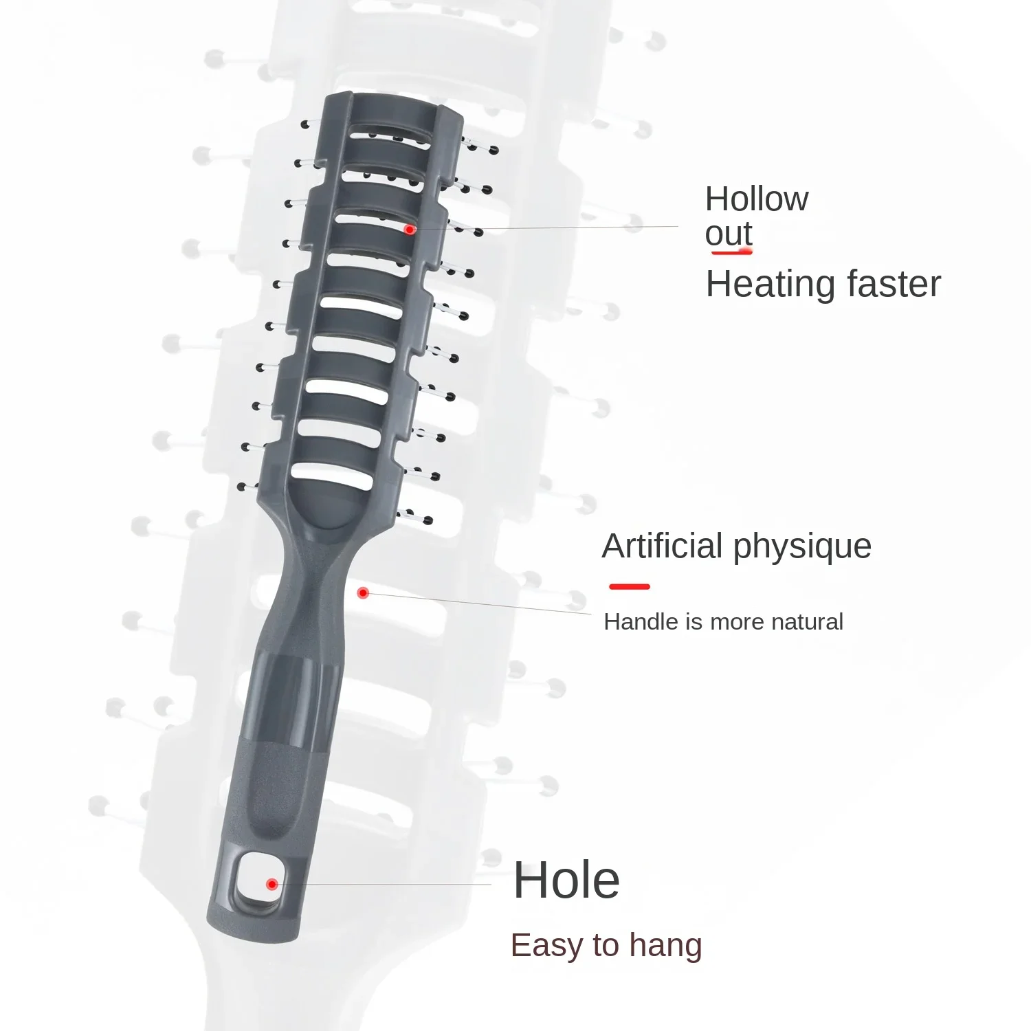 Men Plastic Vent Hair Brush Comb Anti-Static Massage Hair Care Ribs Comb Back Hair Curly Hair Styling Salon Ribs Nine-Row Comb