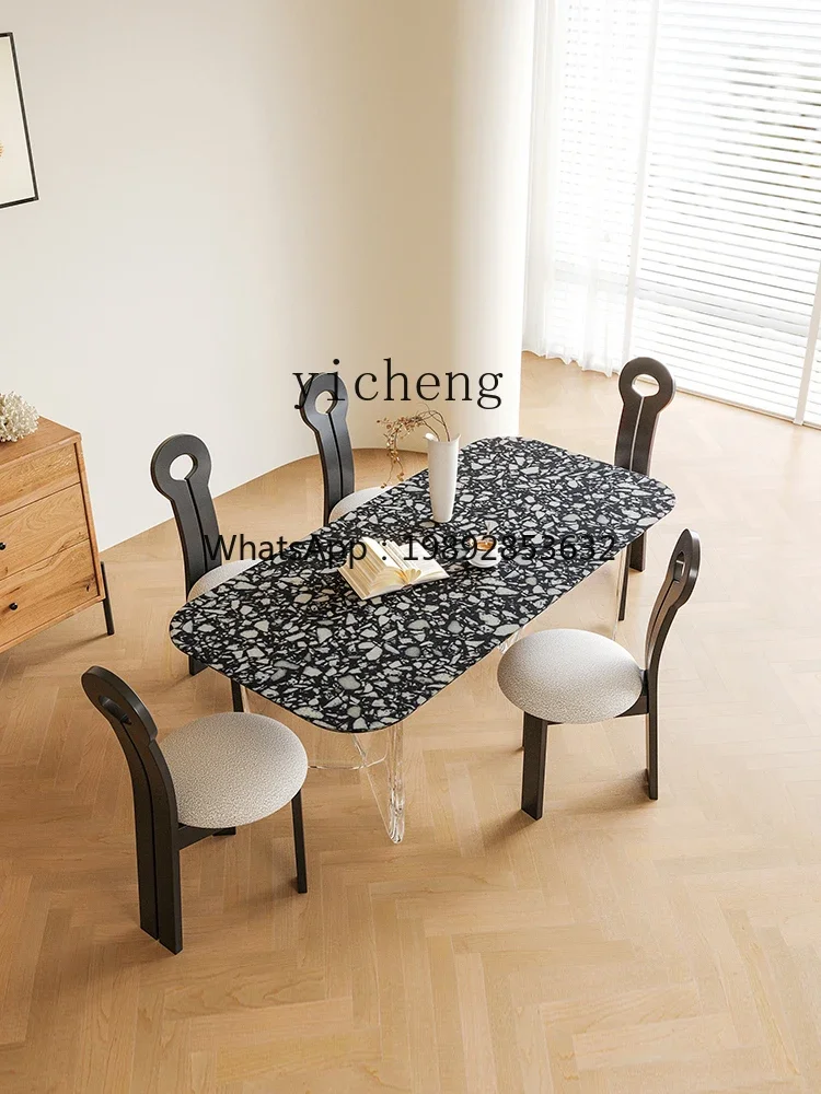 HYS  terrao dining table household retro cream style marble dining table and chairs