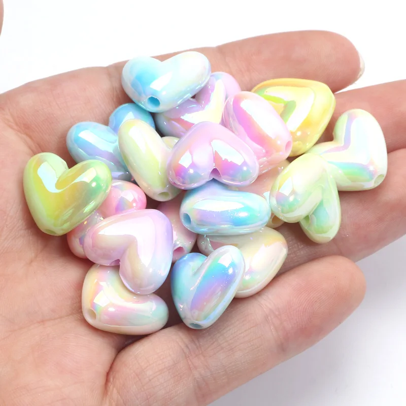 10pcs 15x17mm Macarons ABS Heart Spacer Beads Shiny Love Heart Acrylic Beads For Diy Jewelry Making Bracelet Necklace Earrings