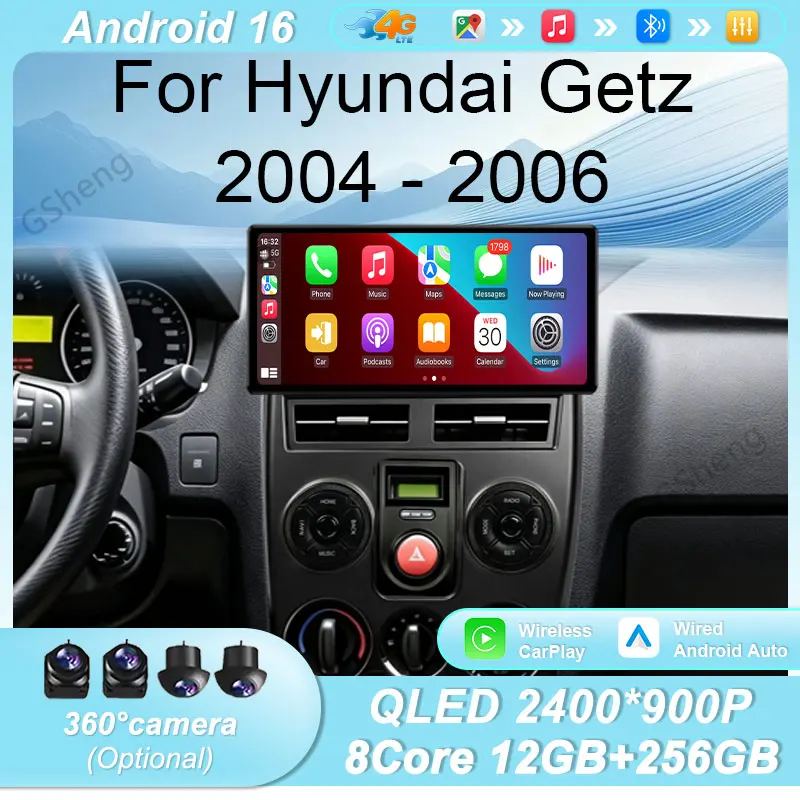 For Hyundai Getz 2004‑2006 Car Radio GPS Navigation Multimedia Player 12.3