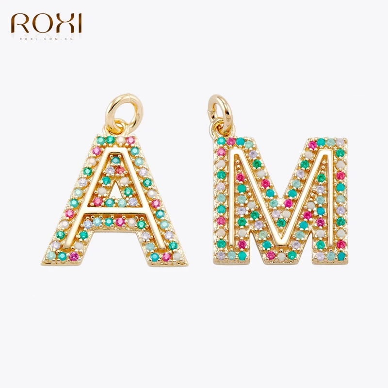 ROXI 925 Sterling Silver 18K Gold 26 Letter A Pendant Initial M Alphabet For Necklace Earring Zircons Women Say My Name Jewelry