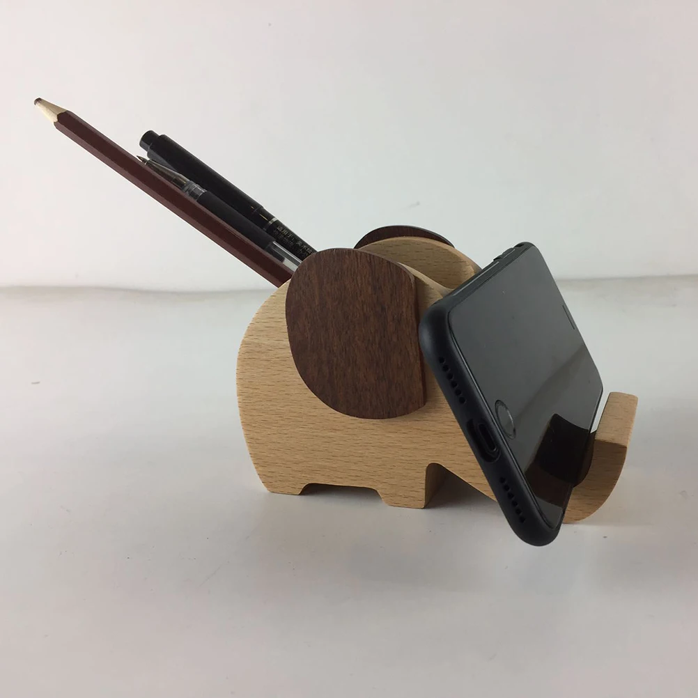 

Elephant Pen Holder Cell Phone Stand Penholder Container for Desk Bamboo Organizer