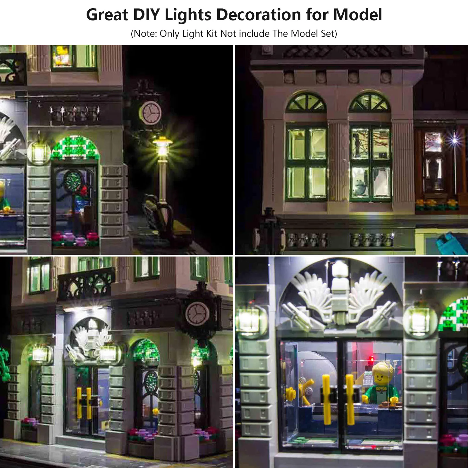 Kit d'éclairage LED Compatible avec les blocs de construction Lego 10251 Brick Green Bank (modèle non inclus)